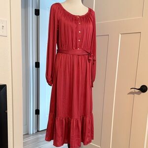 Elegant Rose Burgundy  color  Button-Down Dress